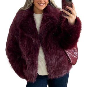 Women's Faux Fur Coat Fluffy Faux Fur Red